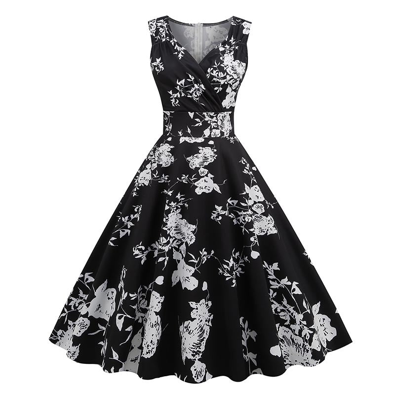 Amazon bestselling women's 2026 spring/summer new 5060S Hepburn style vintage print dress factory in stock