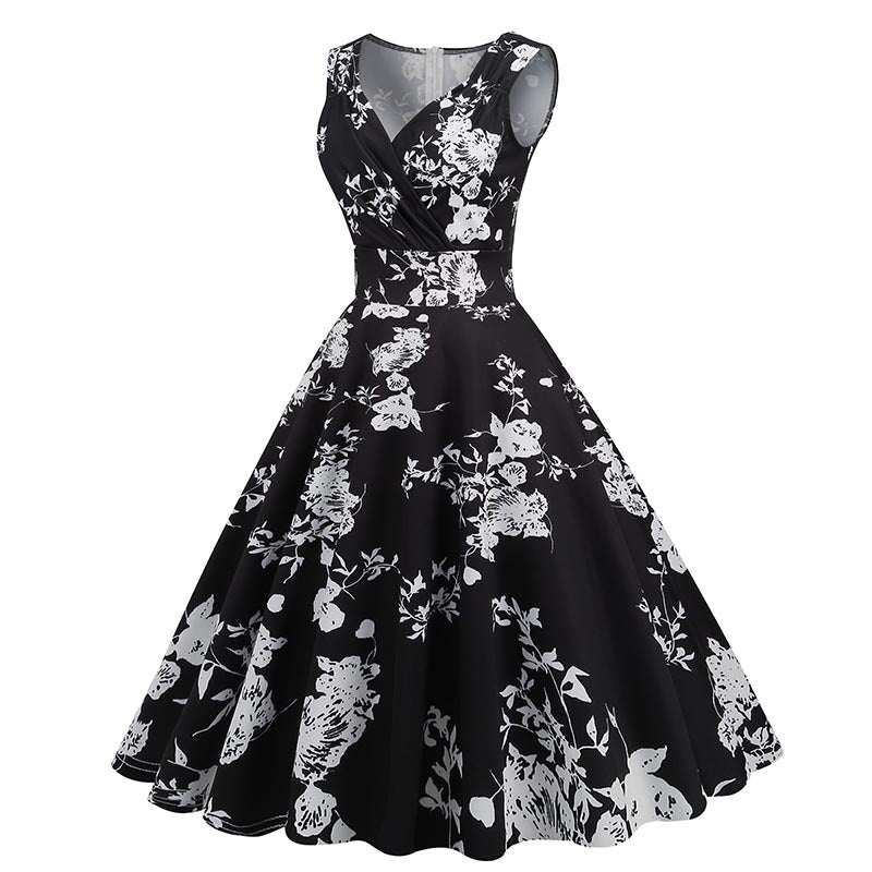 Amazon bestselling women's 2026 spring/summer new 5060S Hepburn style vintage print dress factory in stock